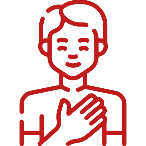 A red drawing of a person with his hands crossed
